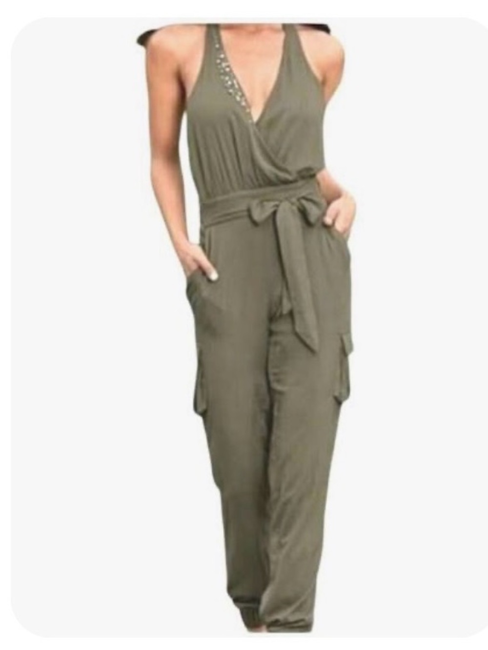 Olive Green Halter Tie-Waist Jumpsuit NWOT - Sz. M